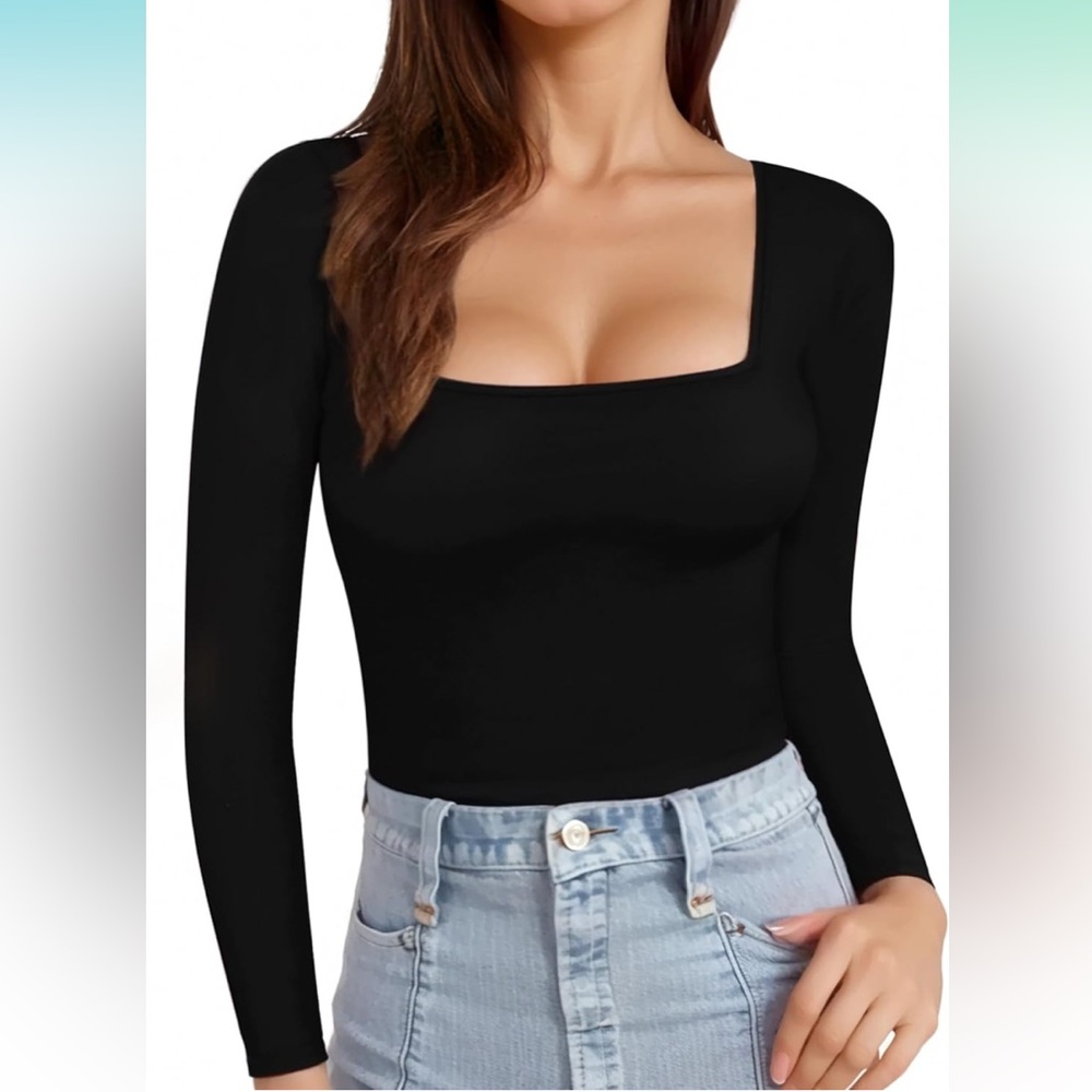 MANGOPOP | Square Neck Long Sleeve Fitted Top